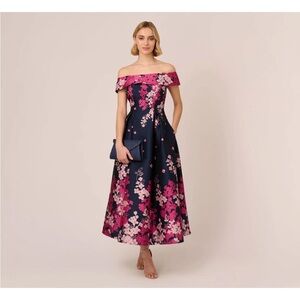Adrianna Papell Strapless Dress in Navy and Pink Floral 10